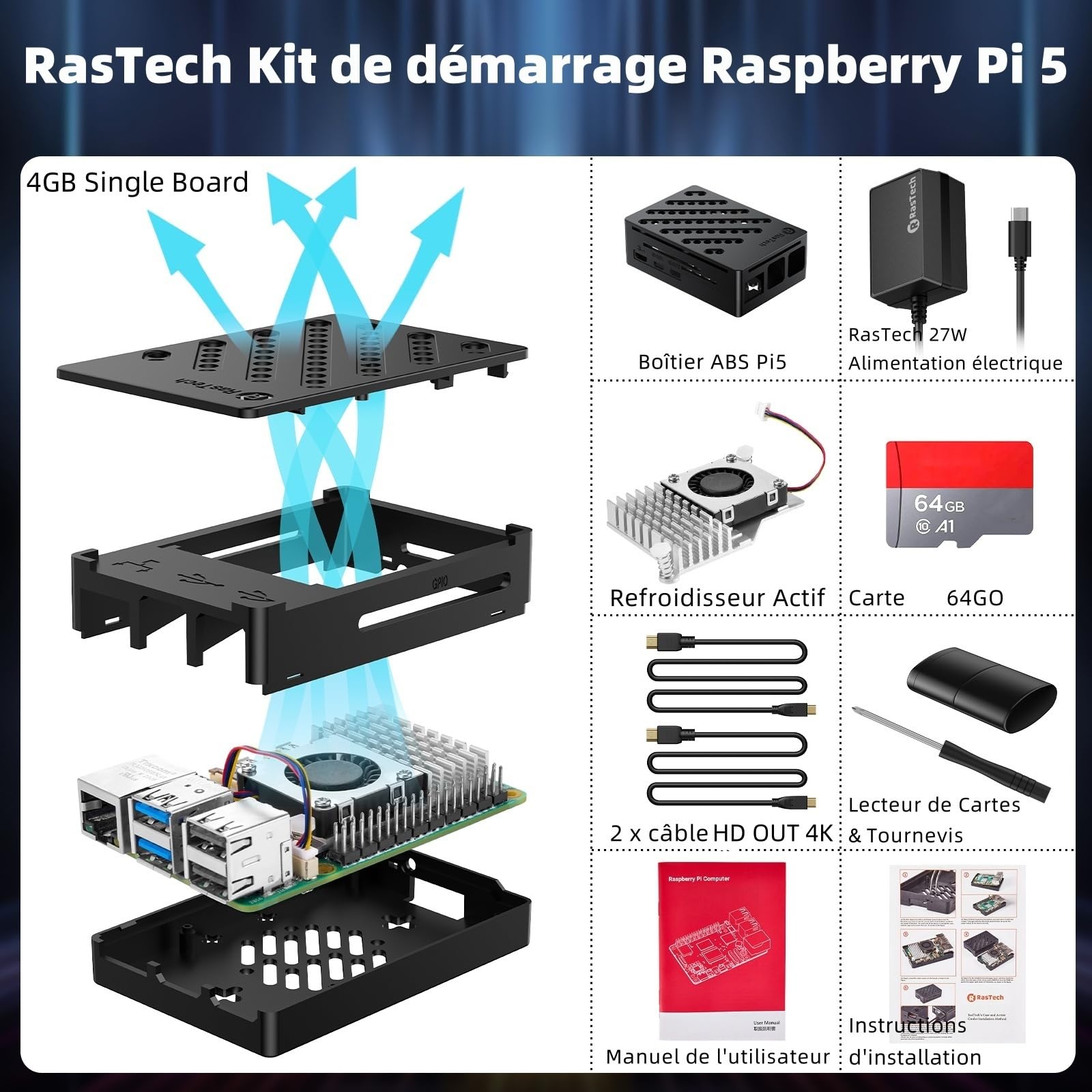 RasTech Starter Kit pour Raspberry Pi 5 4GO avec 64GO Edition