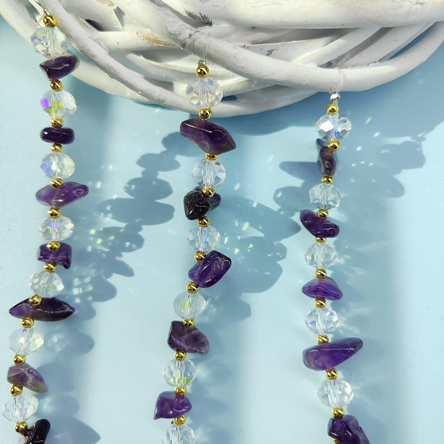 Amethyst Tree of Life Crystal Wind Chime, Handmade Natural Crystal Agate Slices Windchimes for Ornament Wall Hanging Ornament Home Window Garden Decoration Gifts