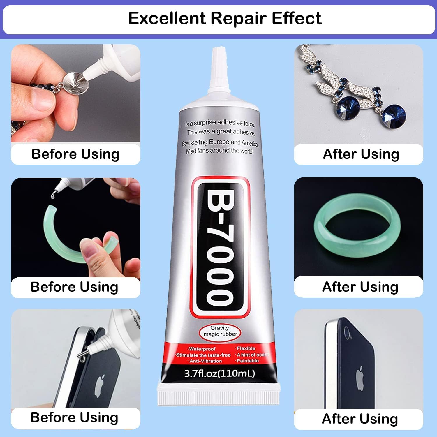 DACHIC B7000 Multipurpose Adhesive Glue | Jewelry, Beads, Clothes, Shoes, Fabrics,Screen Repair, Metal, Stone, Glass, Mobile Phones,Artificial Crystal Crafts (50ML/1.68fl.oz) (110 ML (Pack of 1)) 2