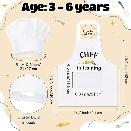 Miniatura 2 de GROBRO7 Juego de 4 delantales y sombrero de chef para niños, regalo para niños y niñas, chef en entrenamiento, futuro maestro chef, delantal de