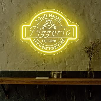 Custom Family Pizzeria Neon Sign - Personalized Acrylic LED Pizzeria Neon Light for Dining Room, Kitchen and Restaurant Decor