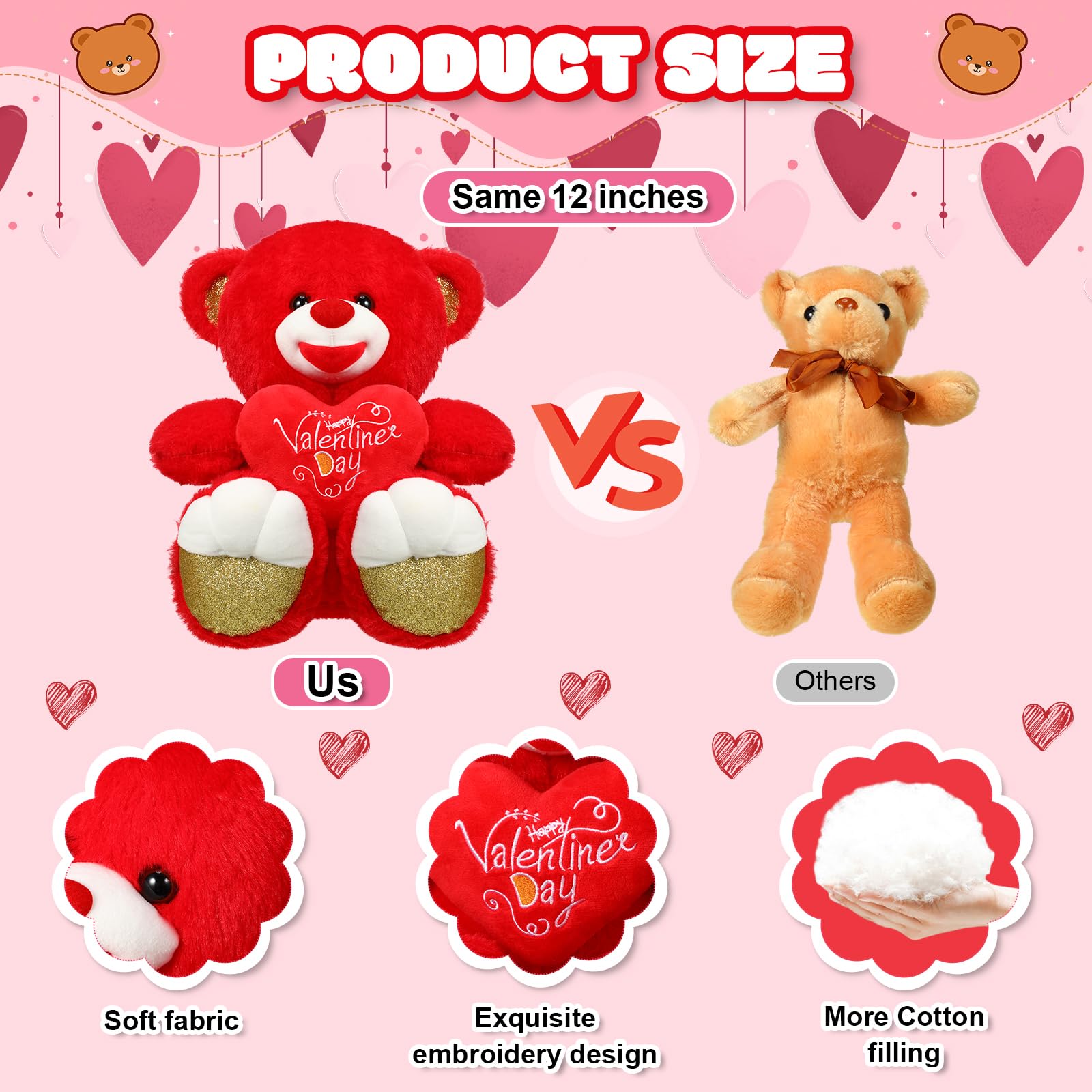 Capoda Happy Set - 12 Inch Heart Bear Plush, Artificial Rose, Gift Bag & Card For Mother's Day, Birthday - View #4