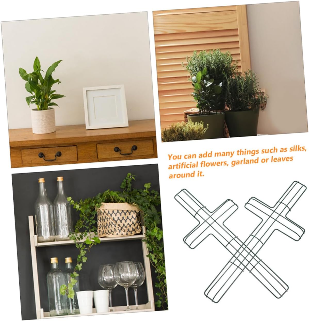 Cabilock 5pcs Cross Shaped Metal Wreath Frame for Floral Arrangements Elegant Decorative Accessory for Home Office and Holiday Decor for Easter and Christmas Celebrations