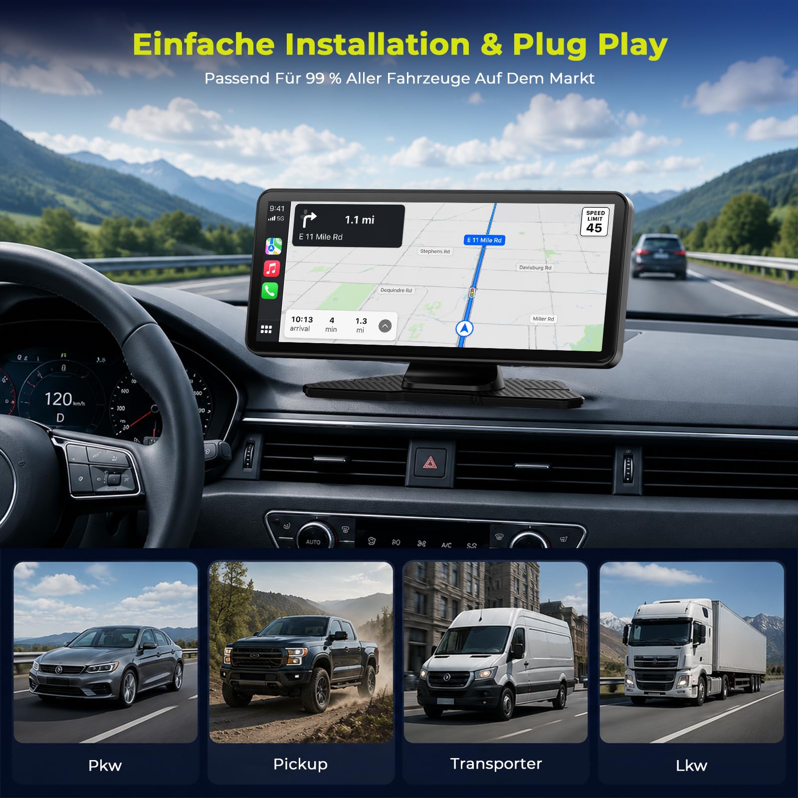 LAMTTO Wireless CarPlay Android Auto Display mit Dashcam 2,5K+1080P, Tragbares 6,86 Zoll HD Touchscreen Car Play Bildschirm mit Sprachassistenz Navigation Bluetooth FM AUX 64GB Karte Mirror Link