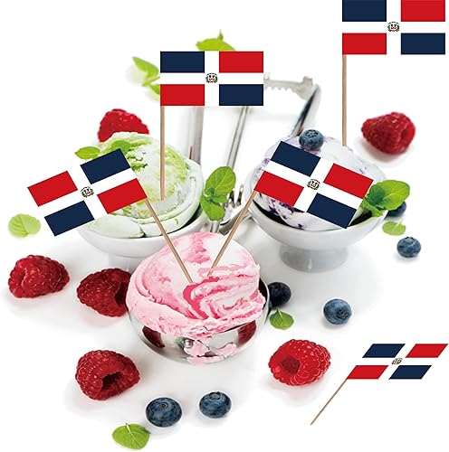 Miniatura 6 de Bandera de palillo de dientes de República Dominicana pequeña para cóctel, cupcakes de frutas, decoración de banderas, 100 unidades