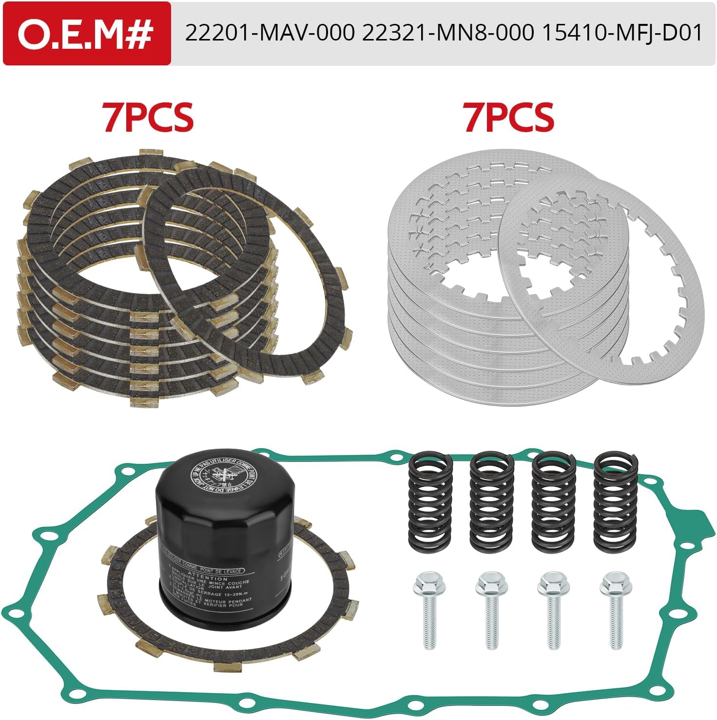 JAVIK Clutch Friction Plates & Gasket Kit for Honda Shadow ACE750 VT750C VT750CD Shadow Spirit 750 1998-2003 O.E.M# 22201-MAV-000 22321-MN8-000 15410-MFJ-D01