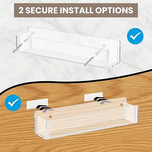 Miniatura 3 de Estantes de especias acrílicos para montaje en pared, paquete de 2 estantes transparentes para especias para puerta de gabinete con nano cinta y