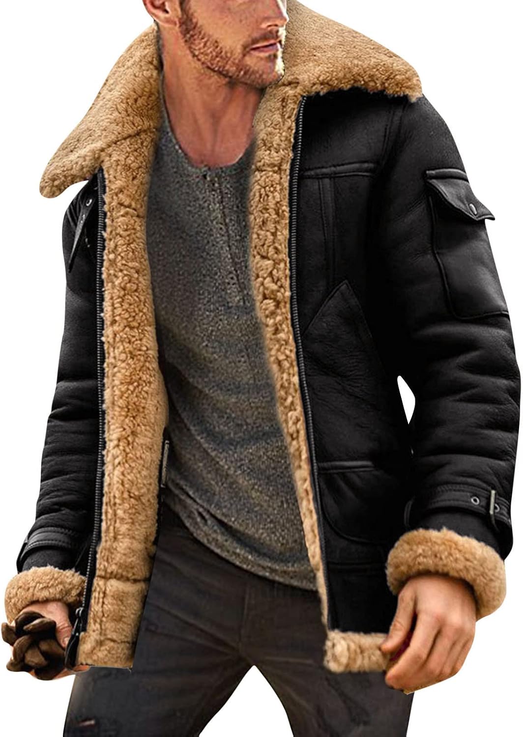 Sherpa Fleece Flannel Jacket Plus Size 