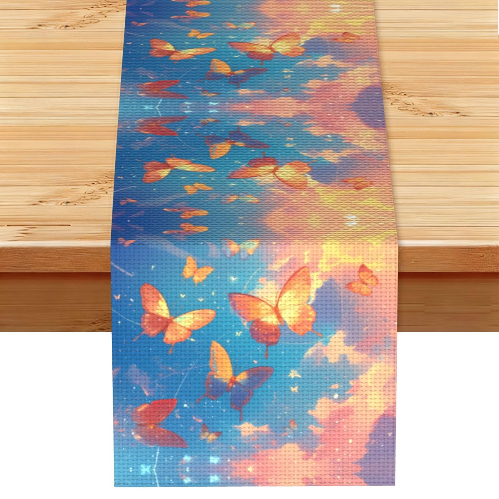 Butterfly World Linen Feel Table Runner Wedding Party Home Decoration