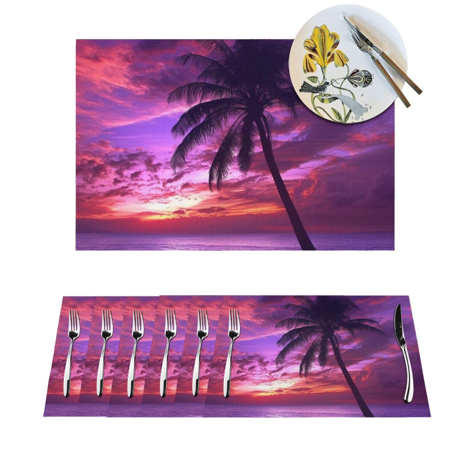 Set de table palmier violet PVC lot de 6 fini les taches et les rayures de cuisine