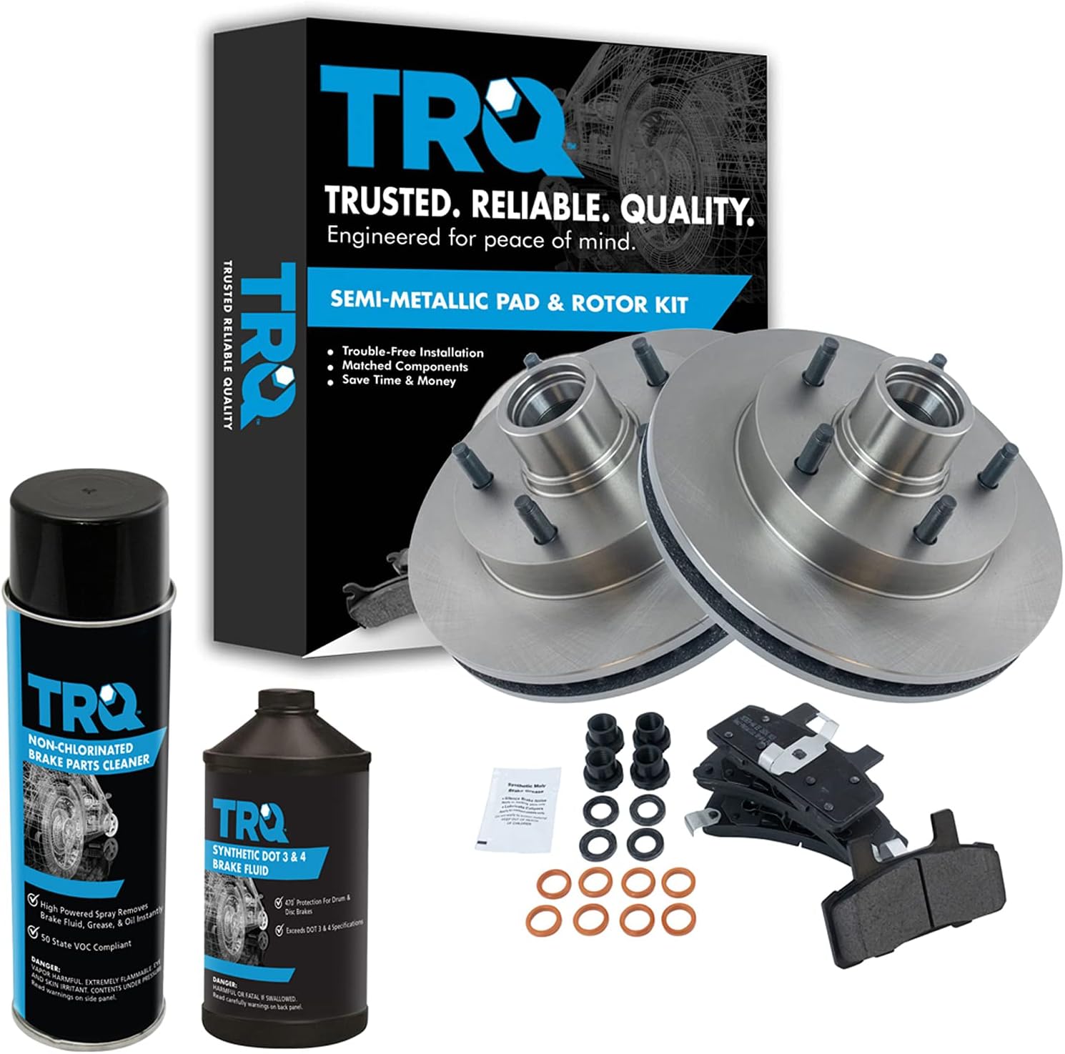 TRQ Front Brake Pad & Rotor Kit Brake Chemical Kit Brake Pads Brake Rotor Semi-Metallic Compatible with 1994-1999 Dodge Ram 1500