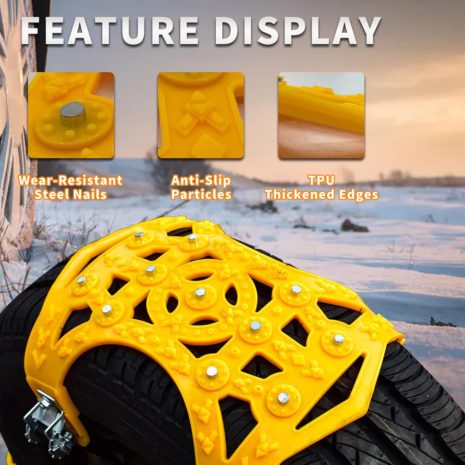 Buyplus Snow Chains Car Anti Slip Tire Chains 6Pcs Adjustable Universal Emergency Thickening Anti Skid Tire Chain Fits for Most Car/SUV/Truck-Set of 10 Width 165-285mm/6.5-11.2''