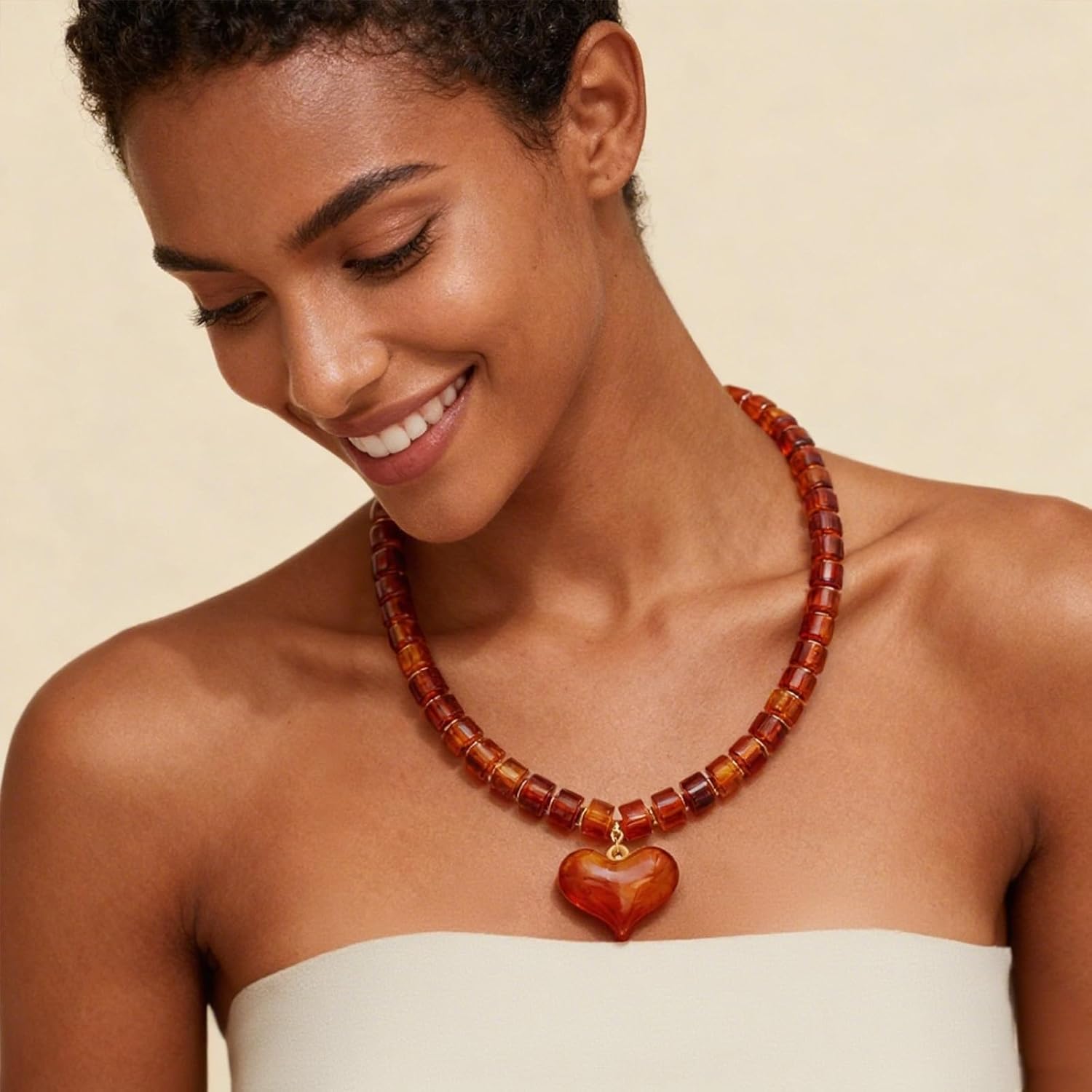 Chunky Heart Penadnt Necklace for Women Statement Boho Puff Heart Necklaces Big Acrylic Beaded Chain Jewelry Gift - Image 2