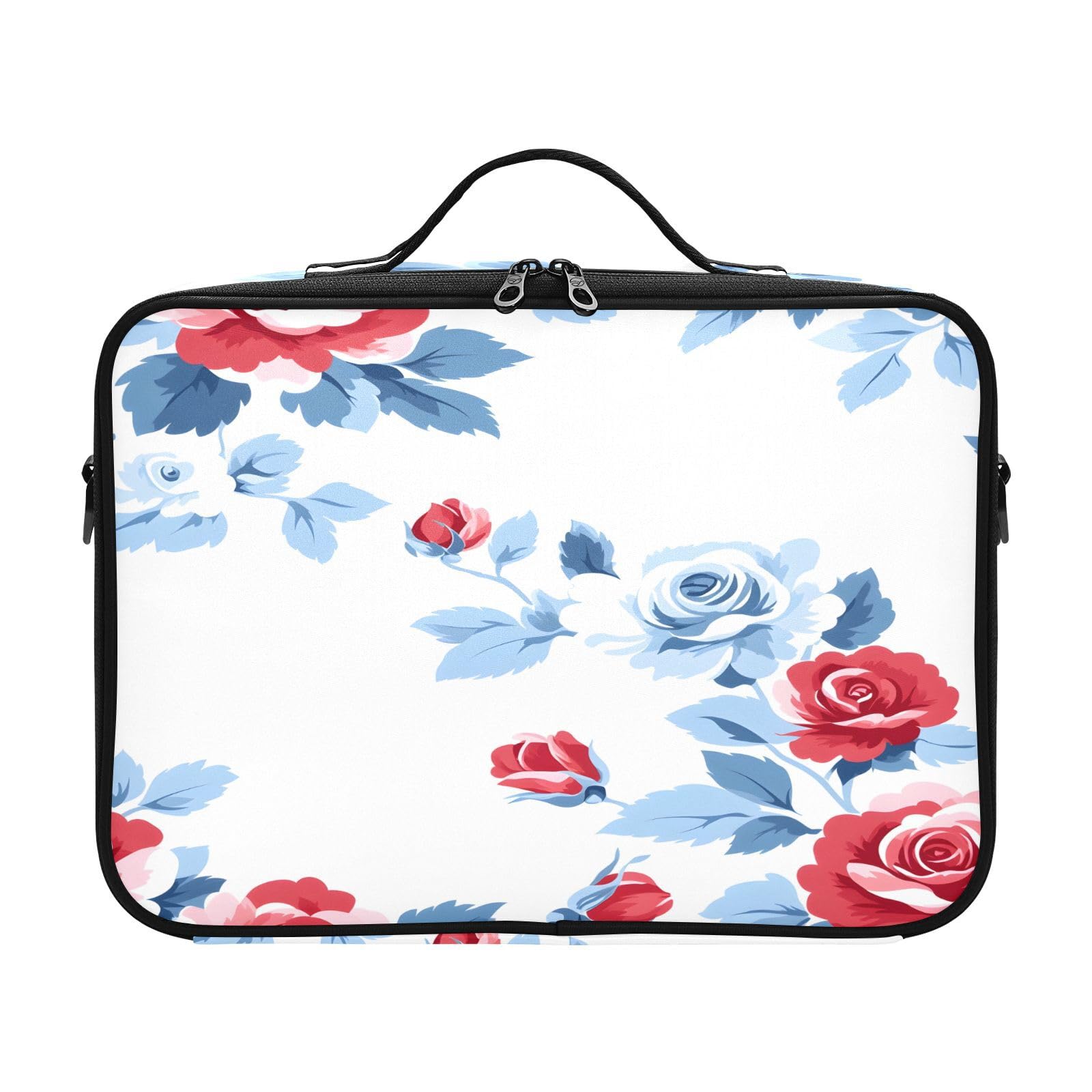 zyrtty Travel Makeup Train Case Red White Flower Pattern Cosmetic Organizer Portable Storage Bag with Adjustable Dividers for Cosmetics Brushes Toiletry Jewelry Digital Accessories