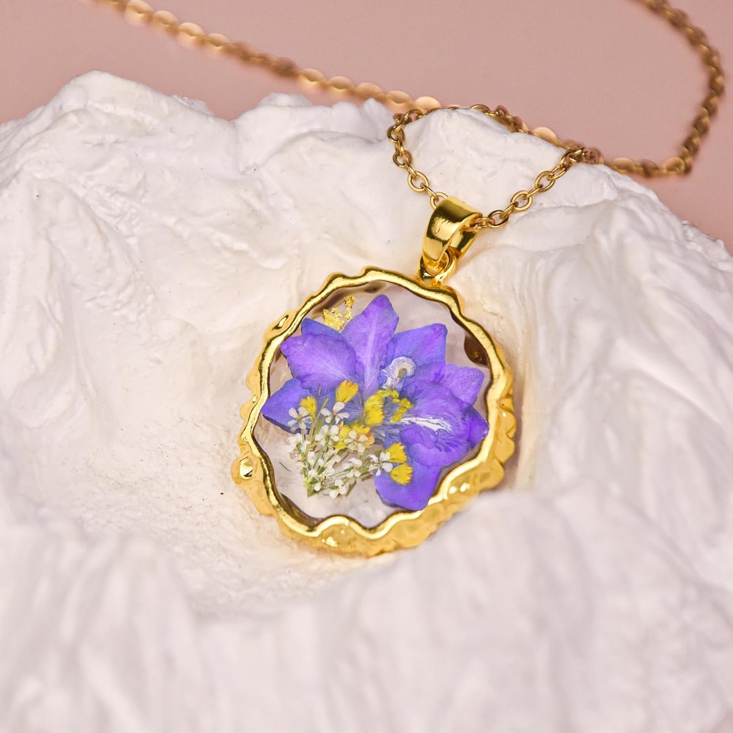 Pressed Flower Necklaces for Women,Birth Flower Necklaces for Women - Image 4
