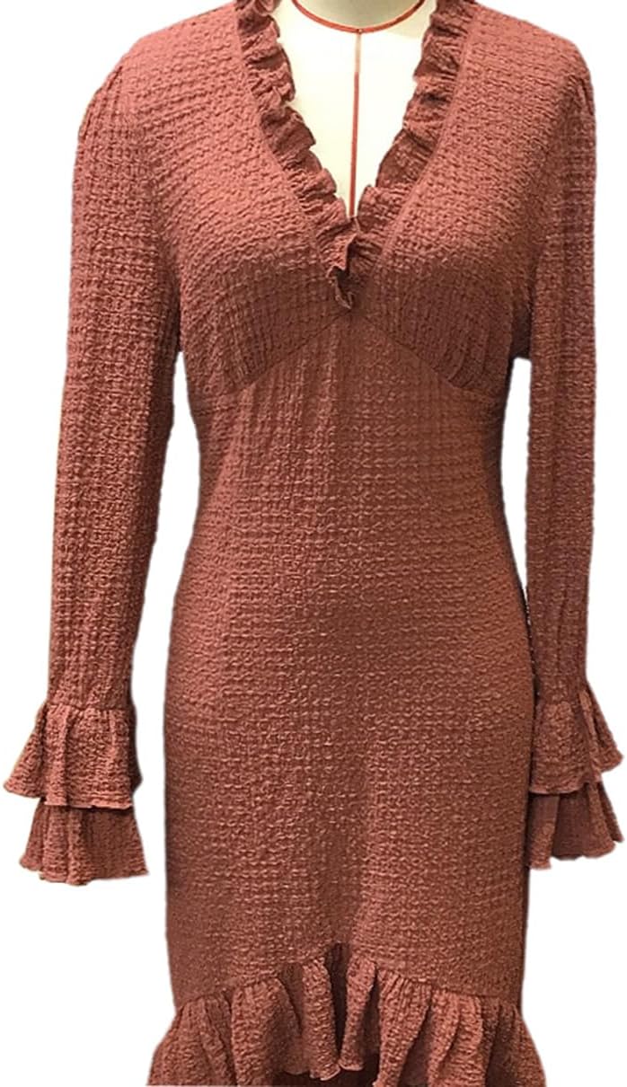 Women's Sexy Deep V Long Sleeve Western Dress Fall Casual Asymmetrical Hem High Low Long Dress - Image 4