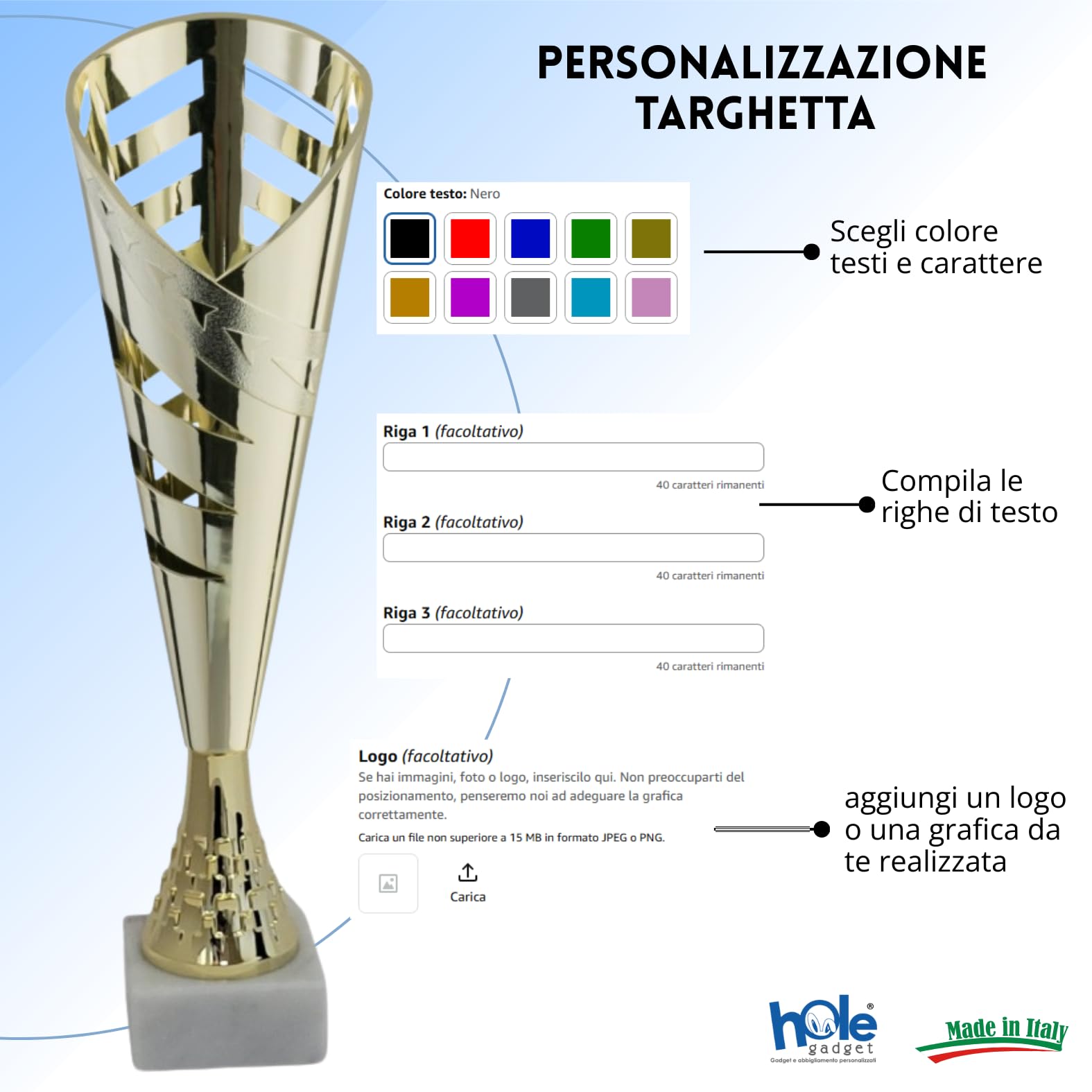 Coppa Trofeo Personalizzabile 35, 33, 31 cm Singolo o Set Tutti Gli Sport, Calcio, Calcettto, Tennis, Basket, Padel, Fantacalcio, Premiazioni cod 13.191