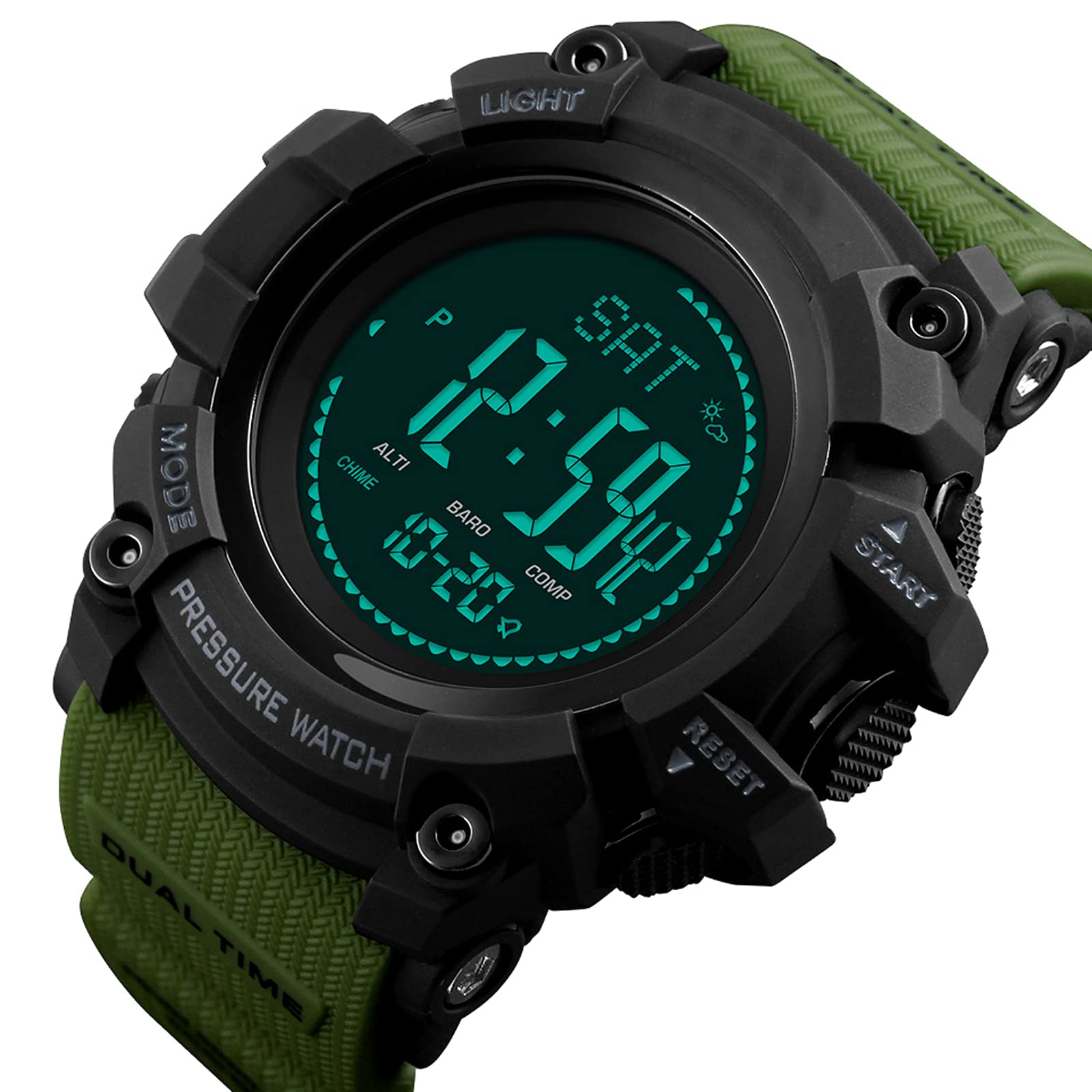 findtime Relojes deportivos ABC para hombre, altímetro, barómetro, brújula, podómetro, cuenta regresiva, presión, pronóstico del tiempo, cronómetro, contador de calorías, cronómetro, reloj digital