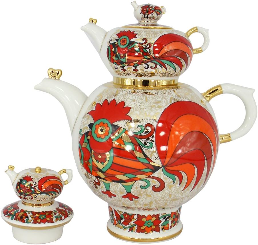 Lomonosov Porcelain TeaPots Red Rooster - 2 pieces (Big and Small)