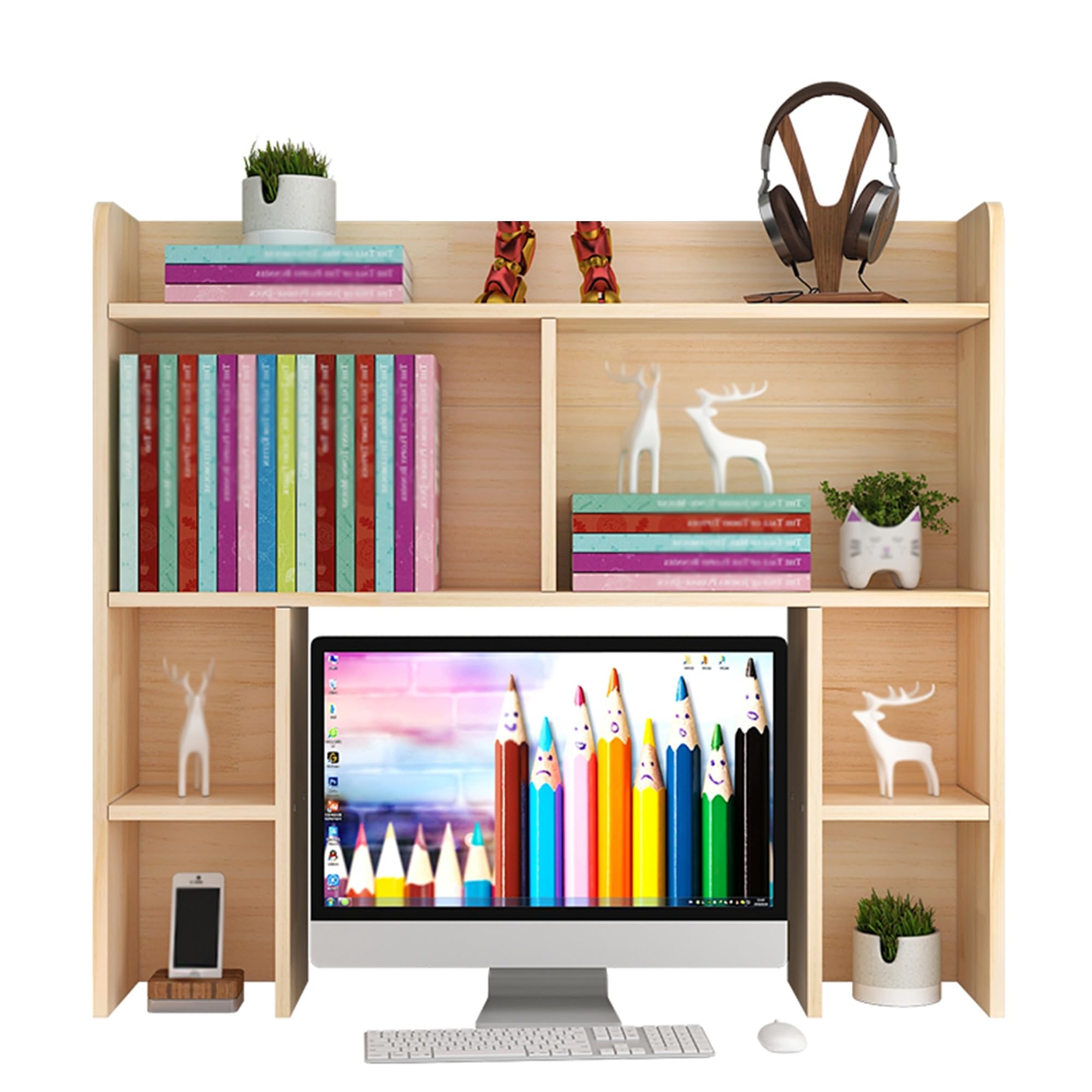 Rangement de bureau efficace avec cette petite bibliothèque de table en bois massif 80cm