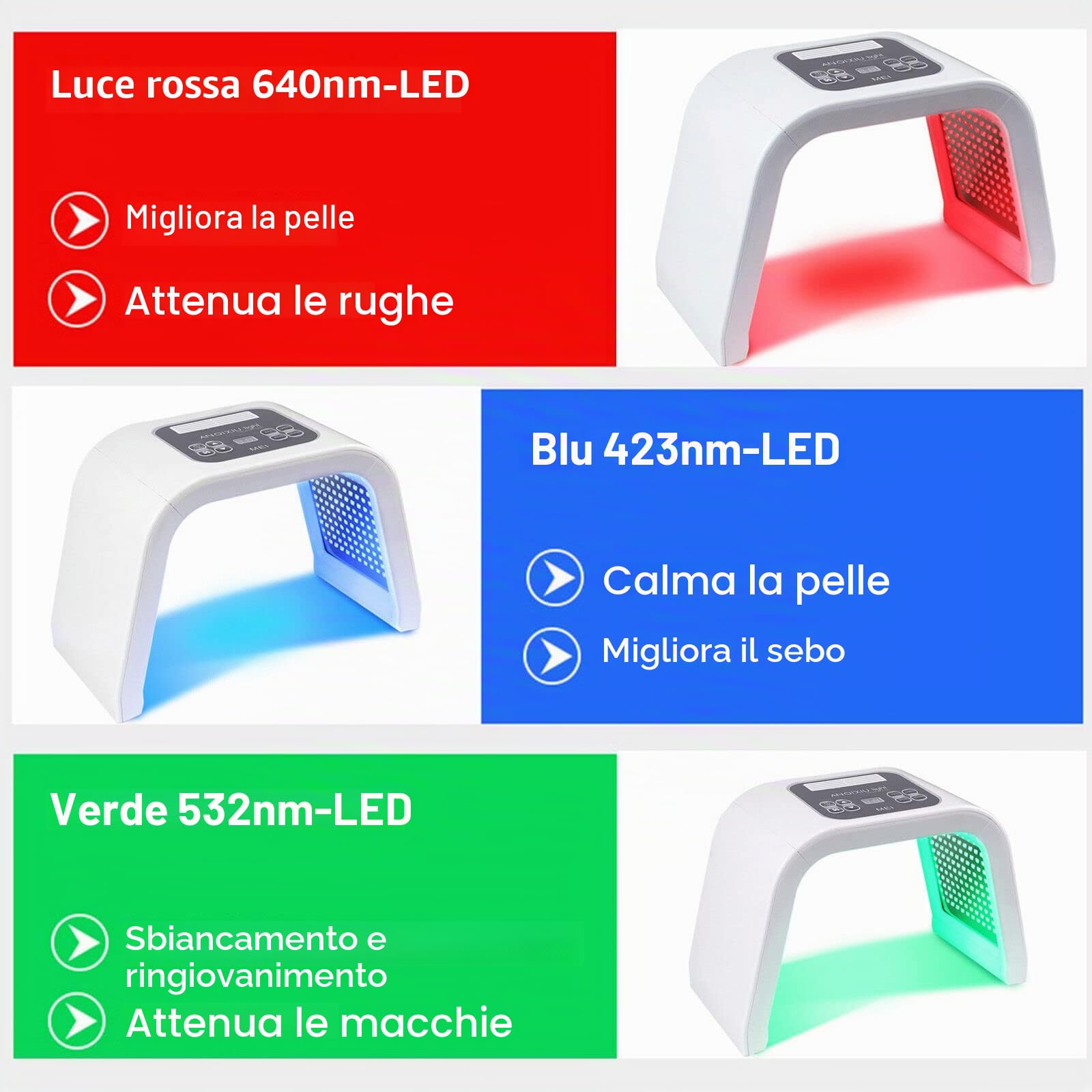 7 colori LED bellezza lampada terapia della luce viso maschera per la cura della pelle, migliorare le rughe, tonificare la pelle fotone strumenti di terapia
