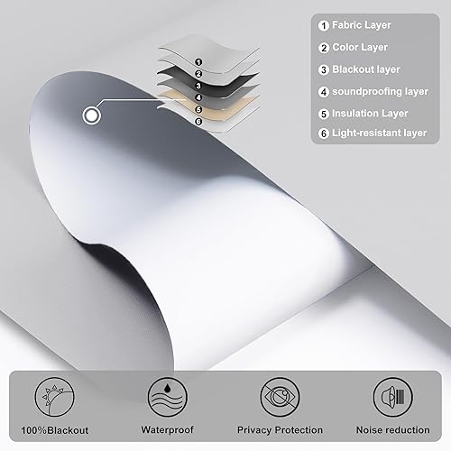 Miniatura 6 de Boolegon Persianas enrollables opacas para ventanas, sin cordón, con aislamiento térmico, protección UV, persianas de tela para puerta francesa,