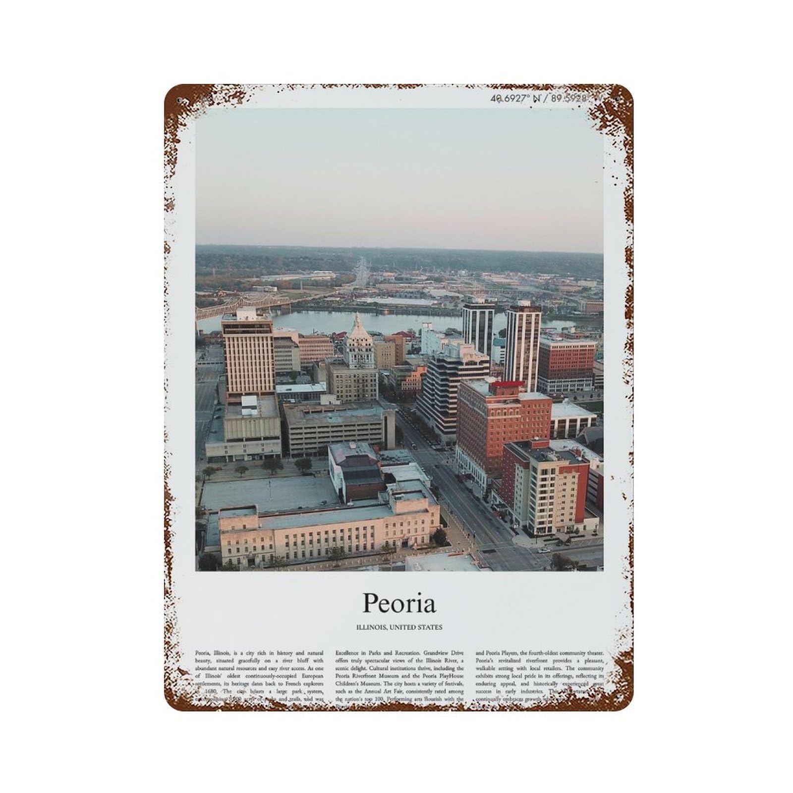 xiaoxiaoshen Peoria Illinois, United States, USA City Scenery Wall Decor Art Metal Tin Poster Modern Home Decor Art Home Bar Shop Decorations Vintage Sign 40x30cm