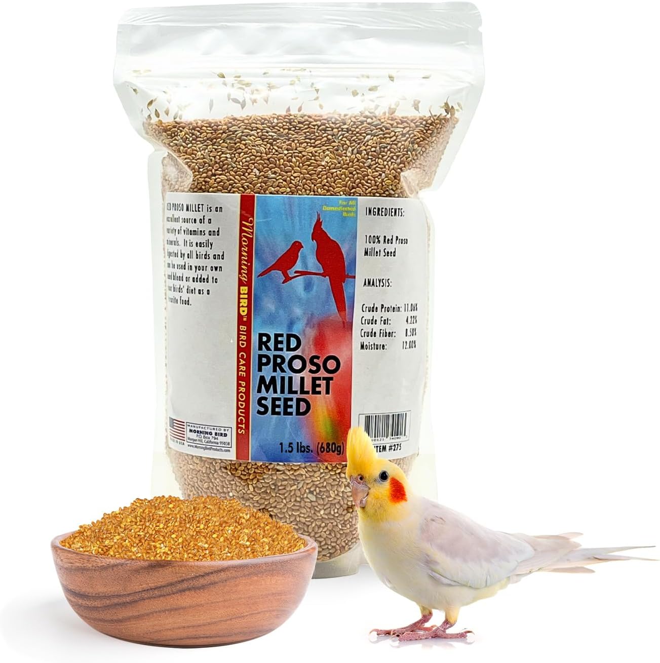 Red Proso Millet 1.5 lbs – Natural Bird Seed – Supports Feather Growth & Balanced Nutrition – Great Flavor, Energy Dense - Ideal for Finches, Parakeets & Pet Birds