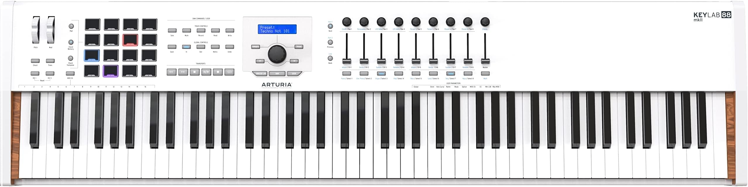 KeyLab 88 MkII 88 Key Weighted USB MIDI Keyboard Controller — Aftertouch, Velocity Sensitive, Hammer-Action, Piano Feel, With 16 Drum Pads, 9 Faders, 9 Knobs and Analog Lab V Software Included