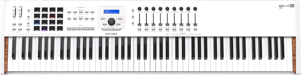 Arturia KeyLab 88 MkII 88 Key Weighted USB MIDI Keyboard Controller — Aftertouch, Velocity Sensitive, Hammer-Action, Piano Feel, With 16 Drum Pads, 9 Faders, 9 Knobs and Analog Lab V Software Included