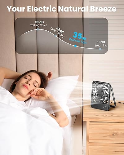 Miniatura 5 de Koonie Ventilador de escritorio USB, ventilador personal ultra silencioso de viento fuerte con inclinación de 180 plegable y 3 velocidades