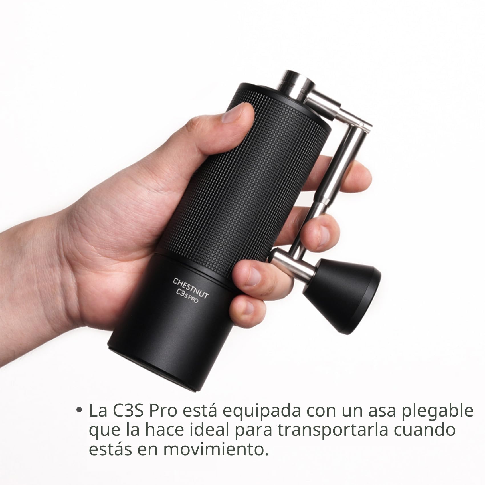 TIMEMORE Chestnut C3S Pro - Molinillo de café manual con ajuste preciso del grado de molienda, acero inoxidable y mecanismo cónico, mango plegable, recipiente para granos de 25 g, color negro
