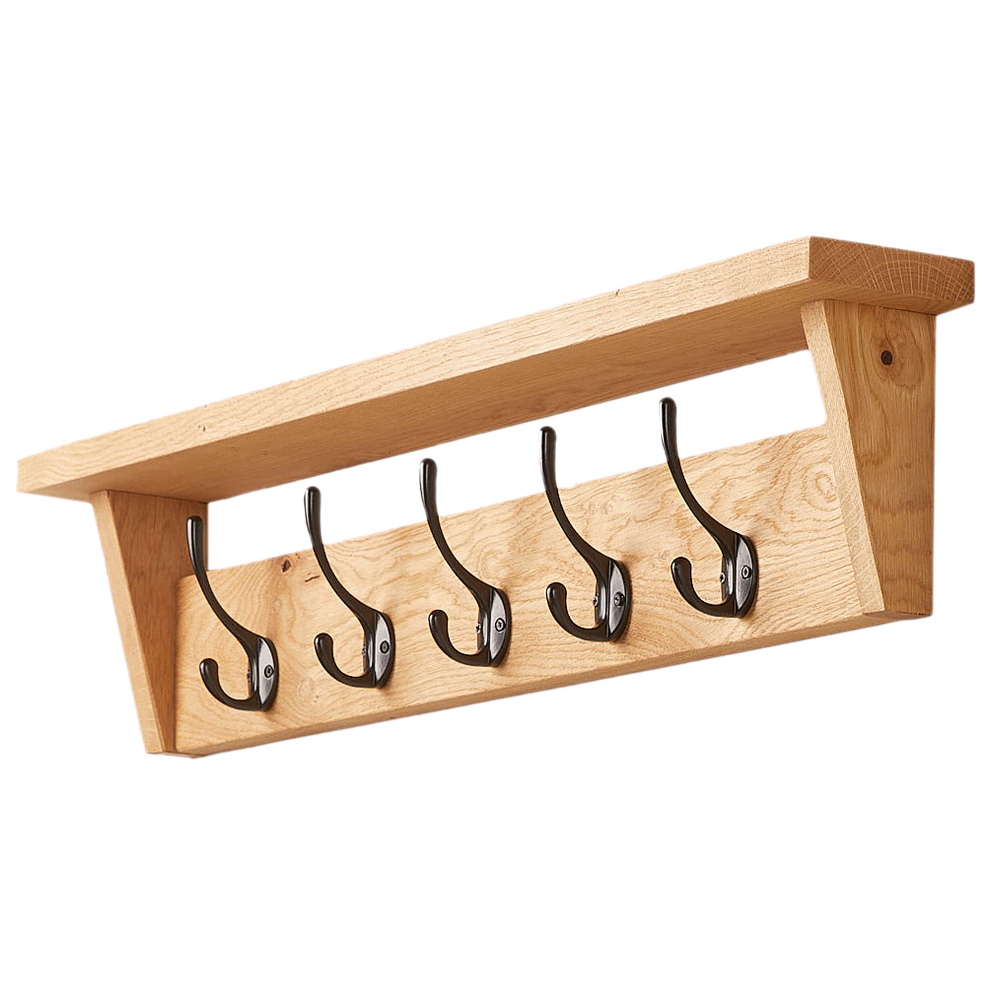 Off The Grain Wooden Coat Rack With Storage Shelf Solid Oak Hanger5 Hooks from B&Q