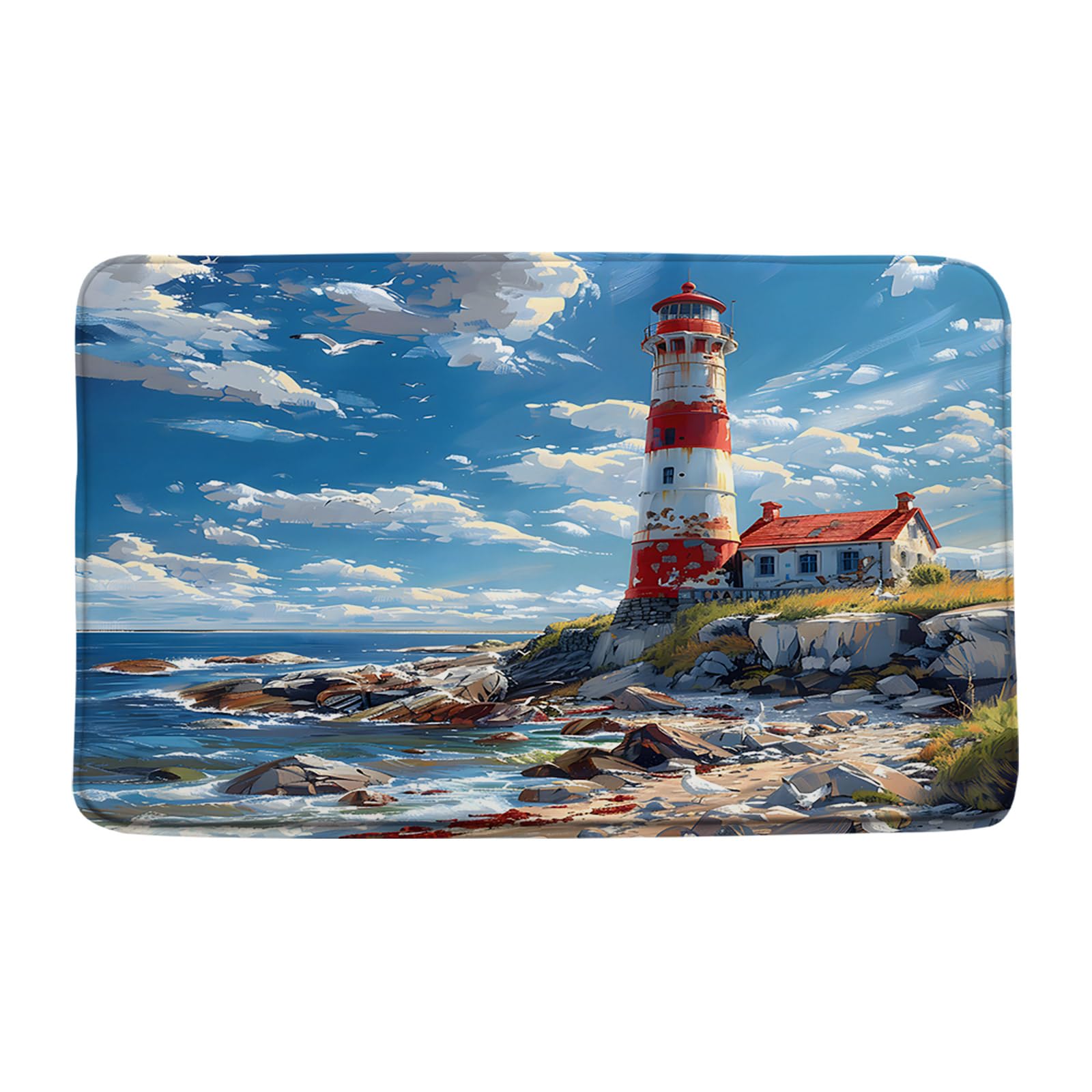 Amazon.com: DSMEUE Ocean Lighthouse Bath Mat Coastal Nautical