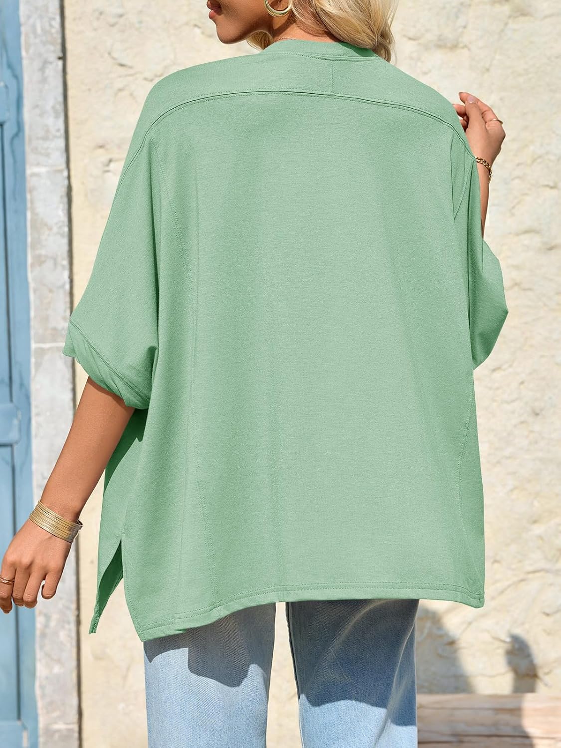 Tankaneo Womens Oversized Tshirts Batwing Short Sleeve Asymmetric Hem Tops Summer Casual Loose Fit Tunic Tee Shirts - Image 4