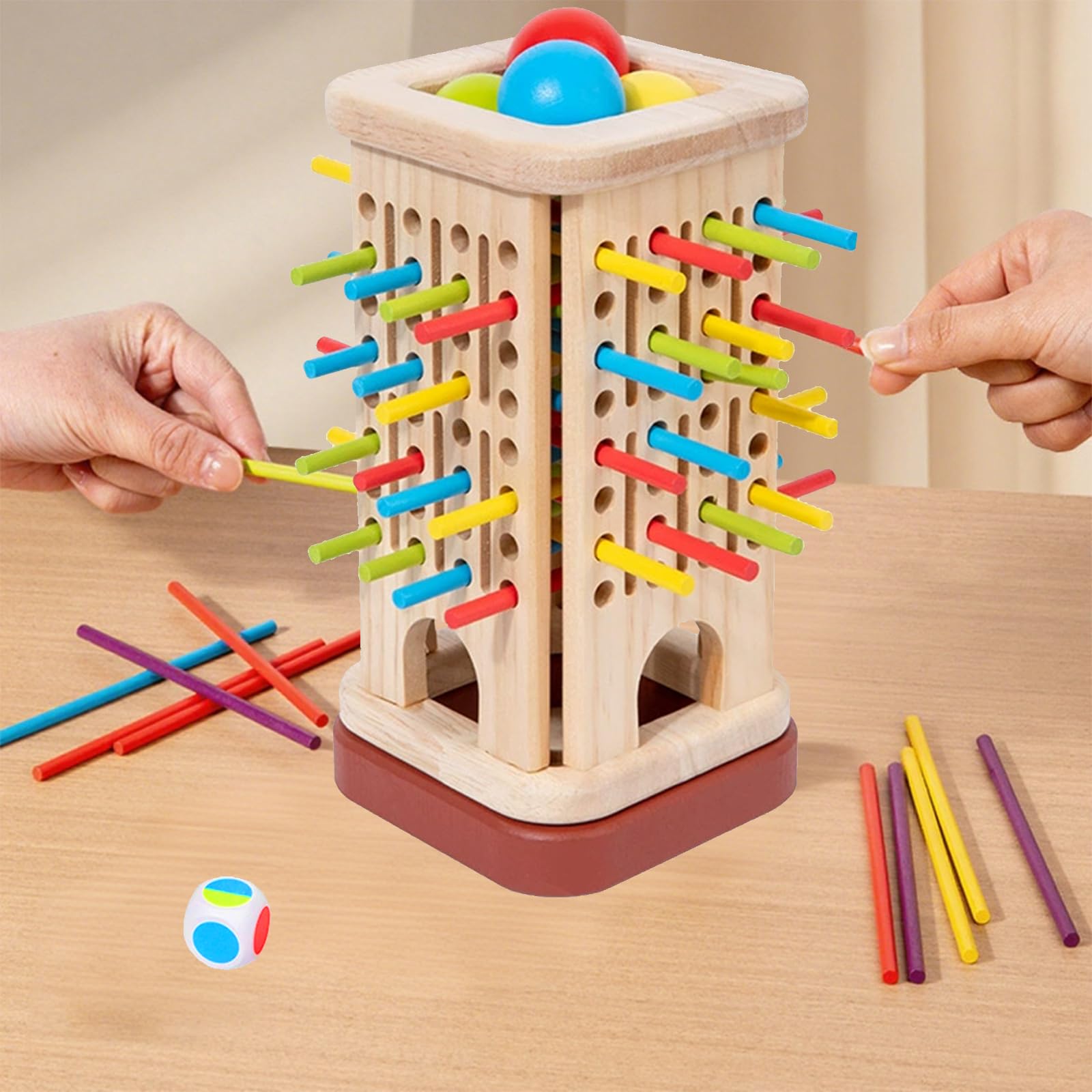 Jemmytu Giochi Montessori In Legno 36 Pezzi, Gioco Da Tavolo Per Bambini 3-6 Anni Con Bastoncini Colorati E Dadi, Idee Regalo Educative In Custodia