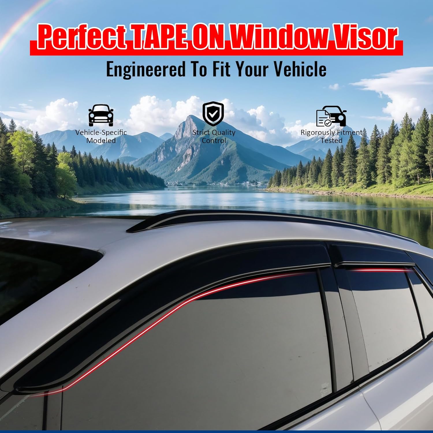 IKON MOTORSPORTS Tape on Window Visors Compatible with 2024-2026 Honda Prologue, Slim Style Acrylic Smoke Tinted Rain Guards, 4PCS Side Window Wind Deflectors