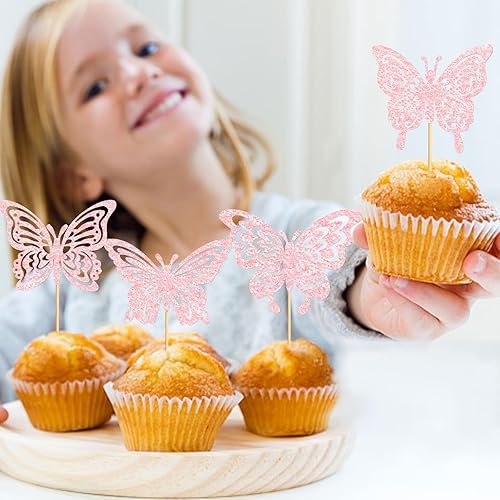 Miniatura 3 de Paquete de 24 adornos de mariposa para cupcakes ensamblados con diseño de mariposa, baby shower, boda, compromiso, despedida de soltera, para niños,