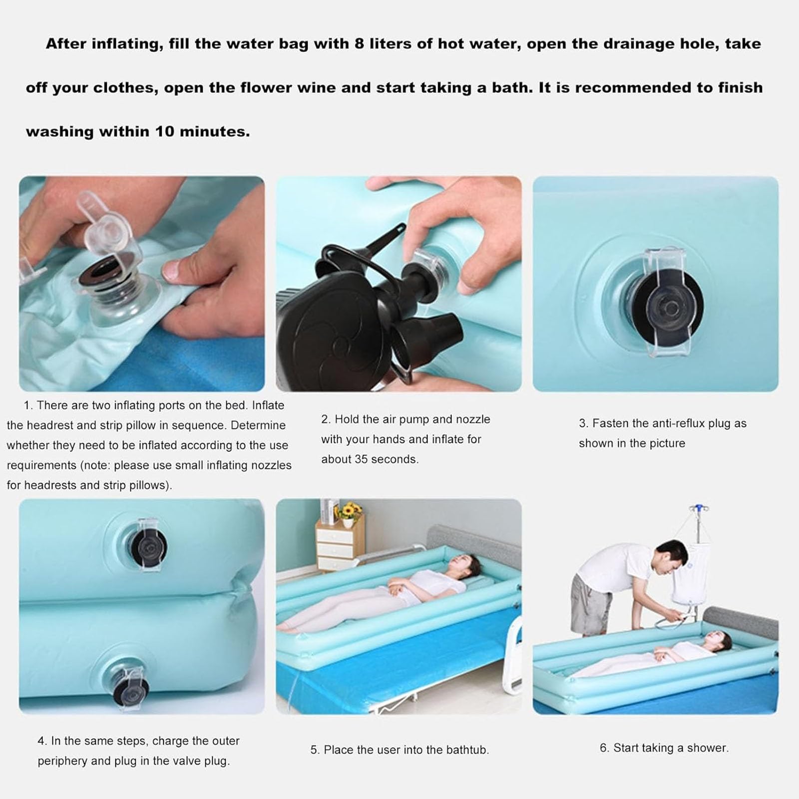 Vasca Da Bagno Gonfiabile, doccia portatile in PVC per uso medico da posizionare accanto al letto, attrezzatura medica per l'assistenza domiciliare, ausili per disabili, accessori per doccia da letto