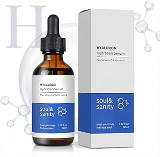 Soul & Sanity Hyaluronsäure Serum mit Vitamin C & E – Feuchtigkeitsserum für Gesicht mit Centella Asiatica & Kamille – hydratisierend, glättend & straffend – Anti-Aging Pflege – 60 ml