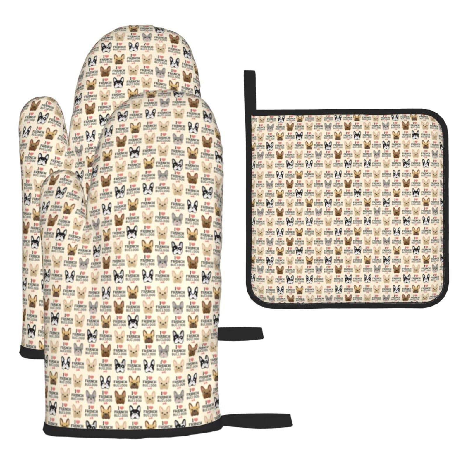 Dog Print Oven Set Kitchen Gloves Baking Grilling Microwaving Cooking Gift Everyday Holiday