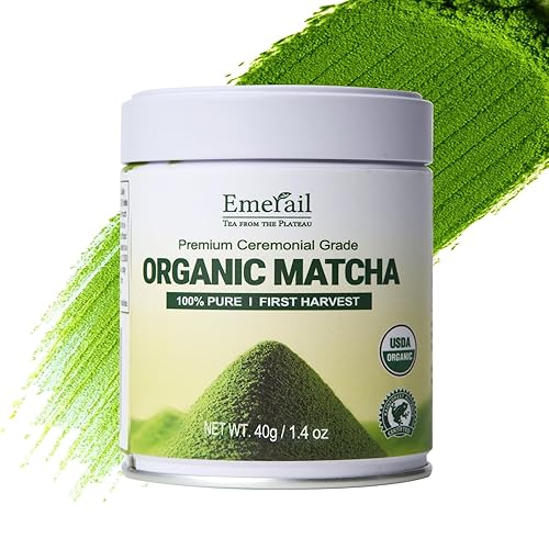Emerail Matcha orgánica de grado ceremonial, polvo de té verde matcha de primera cosecha premium, 100% puro certificado por USDA, sin azúcar, sin