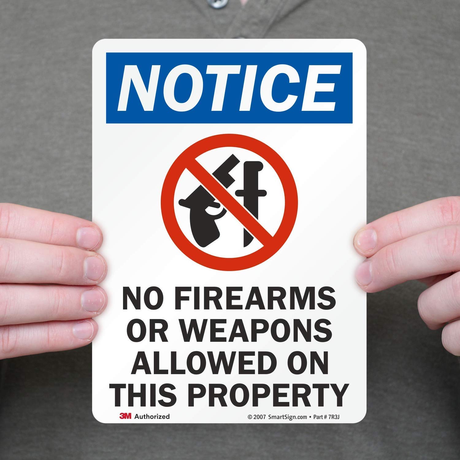 SmartSign 3M Engineer Grade Reflective Label, Legend "Notice: No Firearms/Weapons Allowed on Property" with Graphic - Image 3