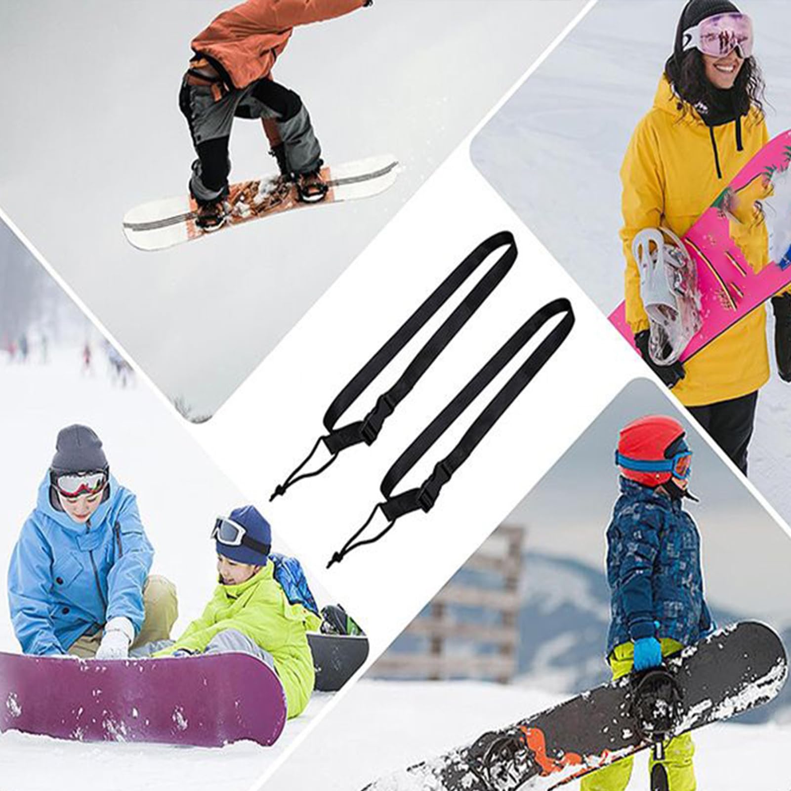 Set di 2 fasce per sci, supporto regolabile, per snowboard, attrezzatura da sci, per uomo e donna