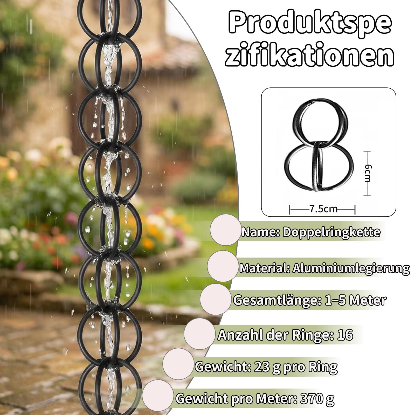 Regenkette Ablaufkette,den Außenbereich,Dachrinnenadapter,Zur Traufenentwässerung,Haustraufen,Garten,Veranda und Terrasse,Als Regenfallrohr,Outdoor-Dekoration,Alternative zu Wasserelementen