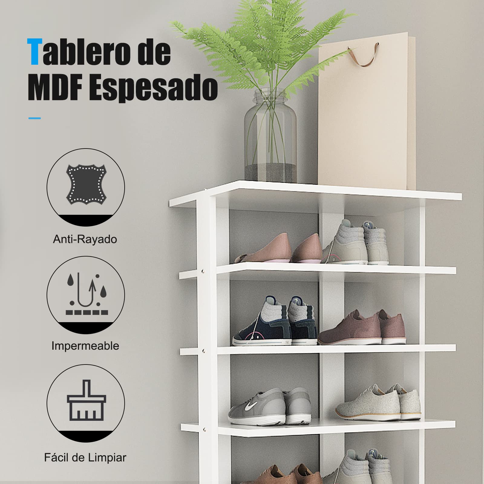 COSTWAY Estante de Zapatos Vertical Industrial de 7 Niveles, Torre de Almacenamiento de Zapatos de Estilo Retro, Panel Extraíble 45 x 25 x 110 cm (Blanco)