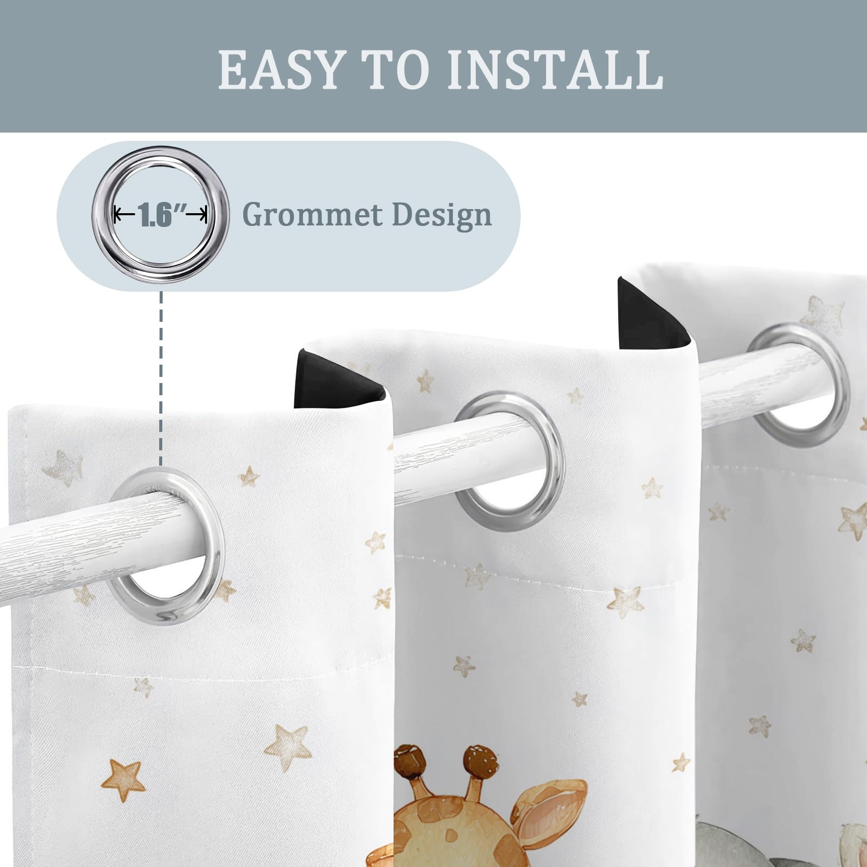 Generisch Kinder Safari Gardinen Blickdicht 2er Set, Vorhänge Löwe Giraffe Elefant Cartoon Motiv mit Ösen, Wohnzimmer Schlafzimmer Deko, Thermovorhang Verdunkelung, H 245 x B 140 - J332