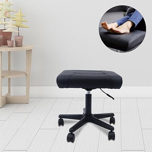 Miniatura 9 de Taburete de pie ajustable negro con ruedas, reposapiés de altura ajustable, reposapiés de altura ajustable, reposapiés de cuero cómodo y suave, para