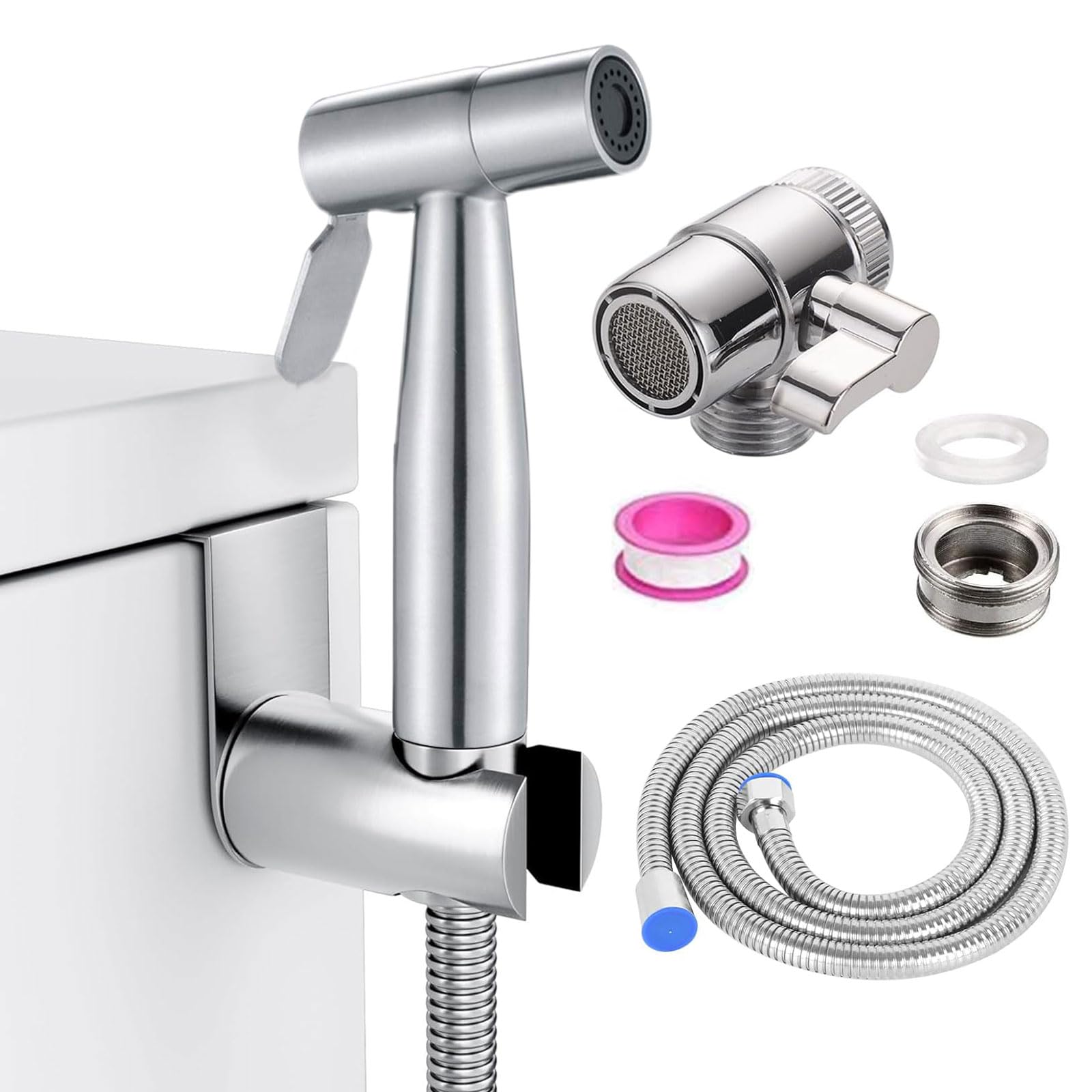 Portable Bidet Sprayer Kit, Stainless Steel Toilet Sprayer, Douche Shower Jet Spray for Toilet with Tap Diverter for Kitchen Sink Faucet or Bathroom - M22 x M24 Polished Chrome Faucet Adapter for Tap