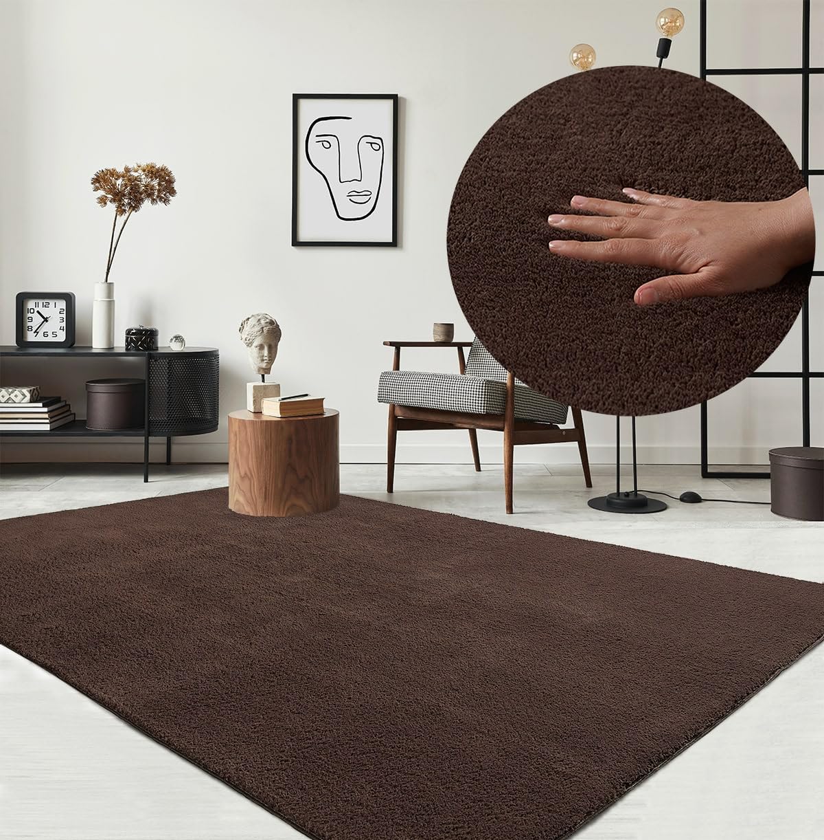 the carpet Relax Tappeto moderno a pelo corto, soggiorno, fondo antiscivolo, lavabile fino a 30 gradi, morbidissimo, aspetto pelliccia, Marrone, 240 x 340 cm